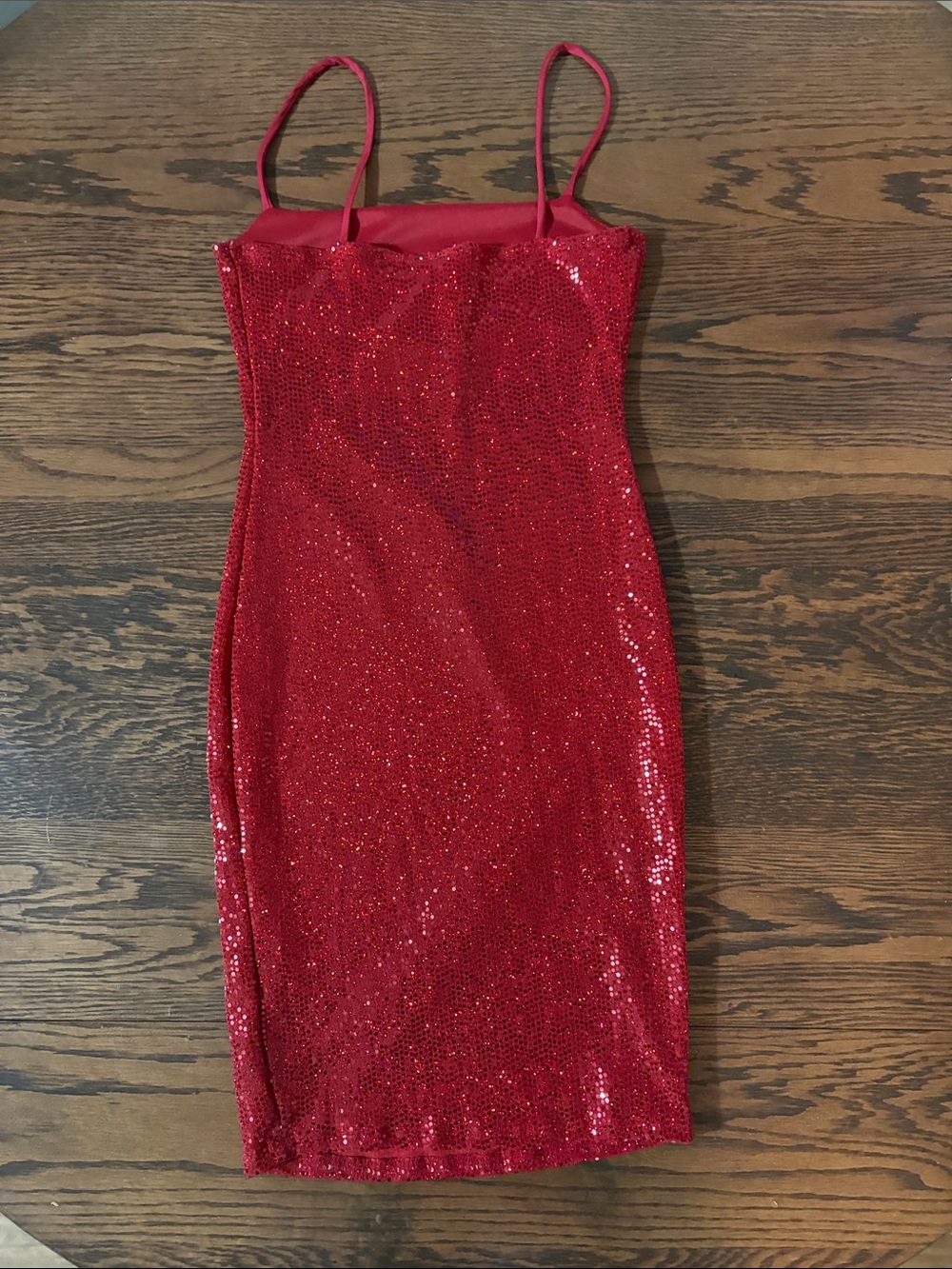 Windsor Red Sequin Midi Slip Dress with Spaghetti Straps - Picture 5 of 7
